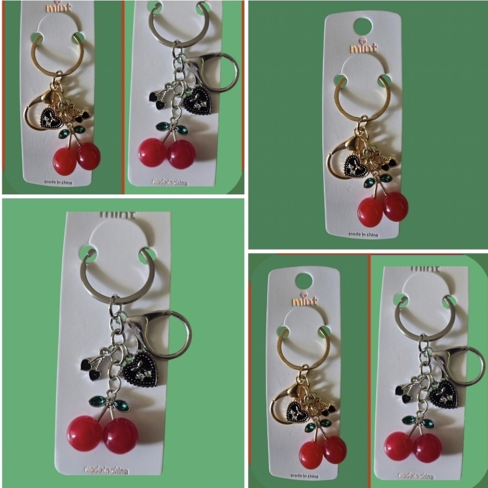 Cherry Purse/Keychain Charm Set Of 6 Red and Gold/Red and Silver  Delight~NEW